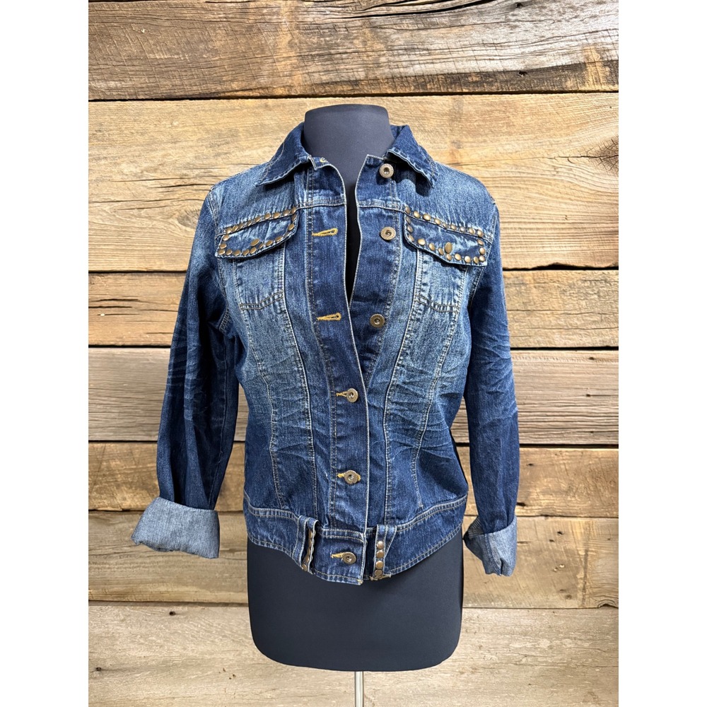 Bleu Bayou Womens Medium Wash Studded Denim Jacket Size M Blue Cotton Western